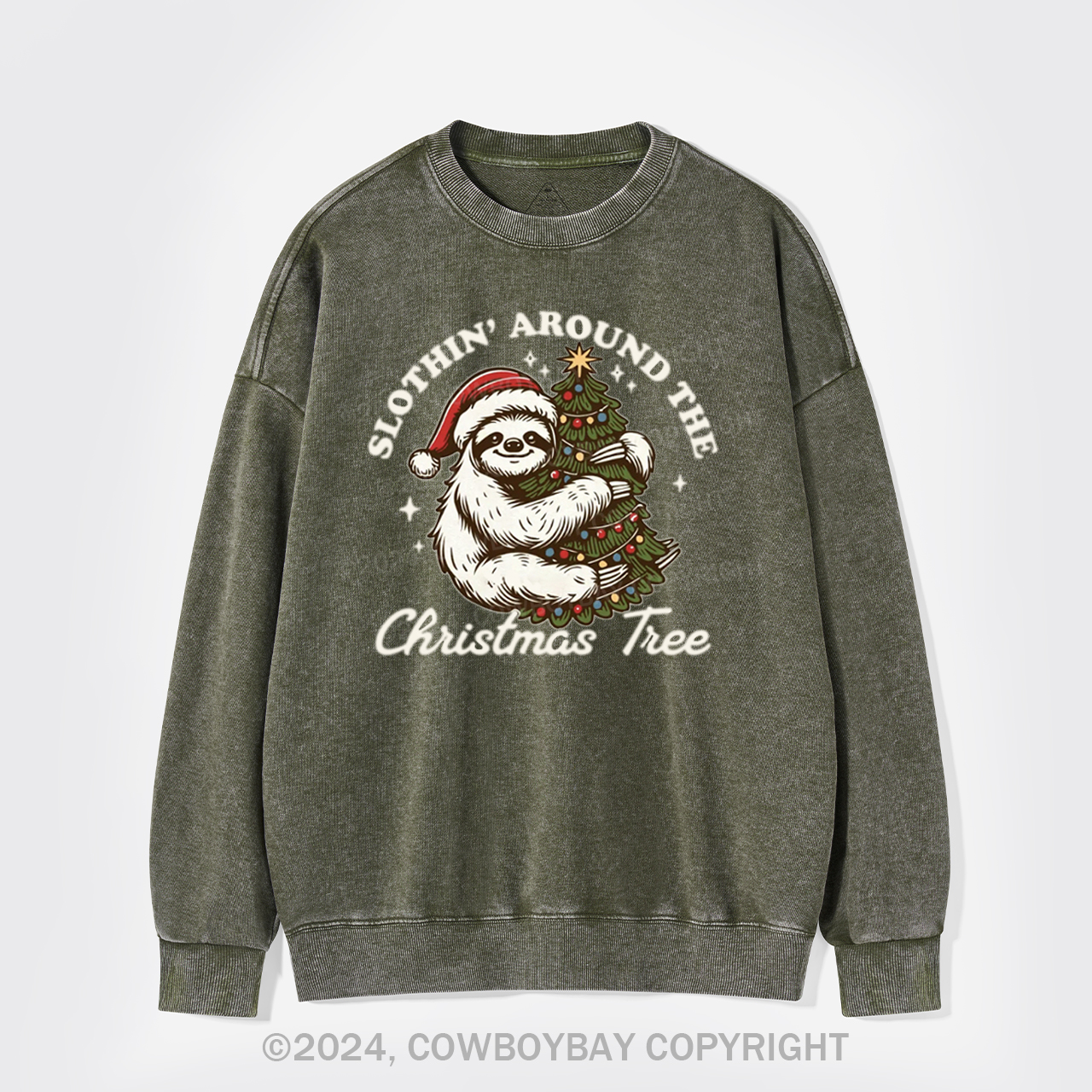 Slothin Around The Christmas Tree Washed Sweatshirts